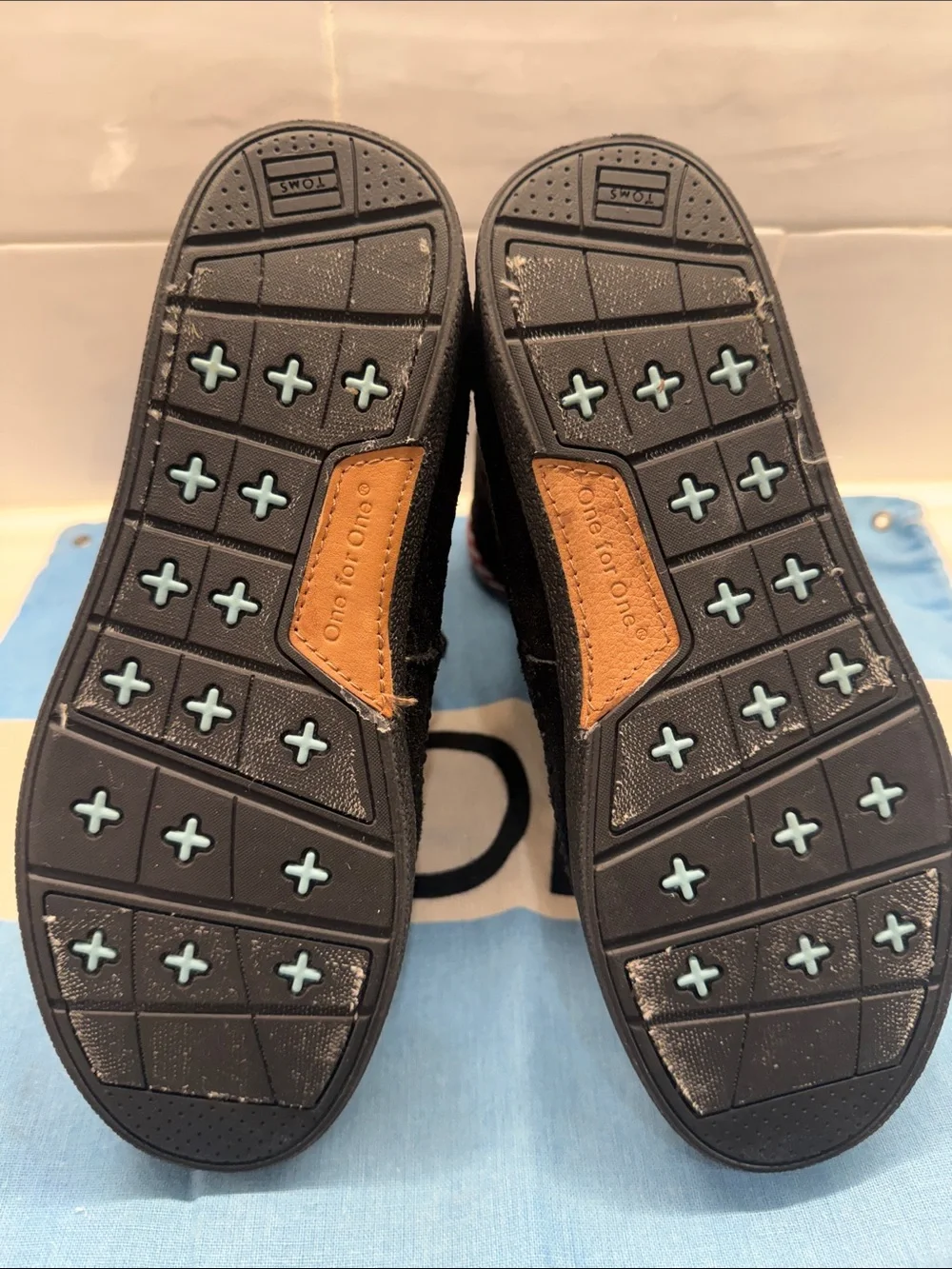 Toms Kids Black Suede Booties with Red Chevron Trim